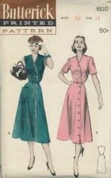6110 BUTTERICK 1950S SIDE BUTTON CLOSING FLARE DRESS PATTERN 20 38" BUST